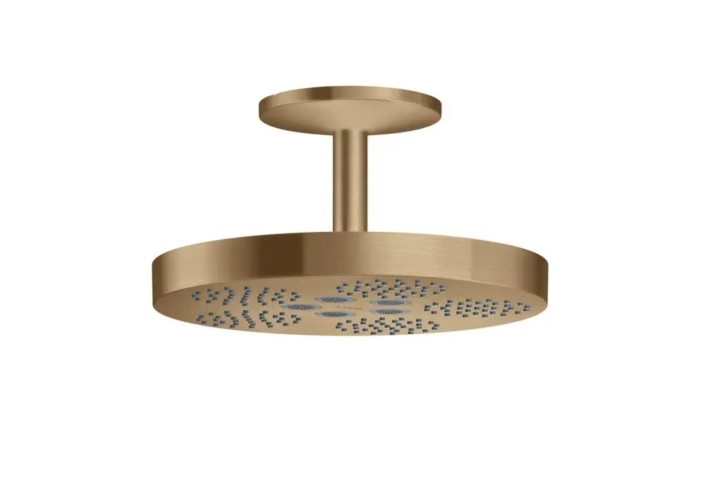 Deckenmontierte Kopfbrause in brushed bronze, mit runder Form und Düsenmuster, hergestellt von AXOR.